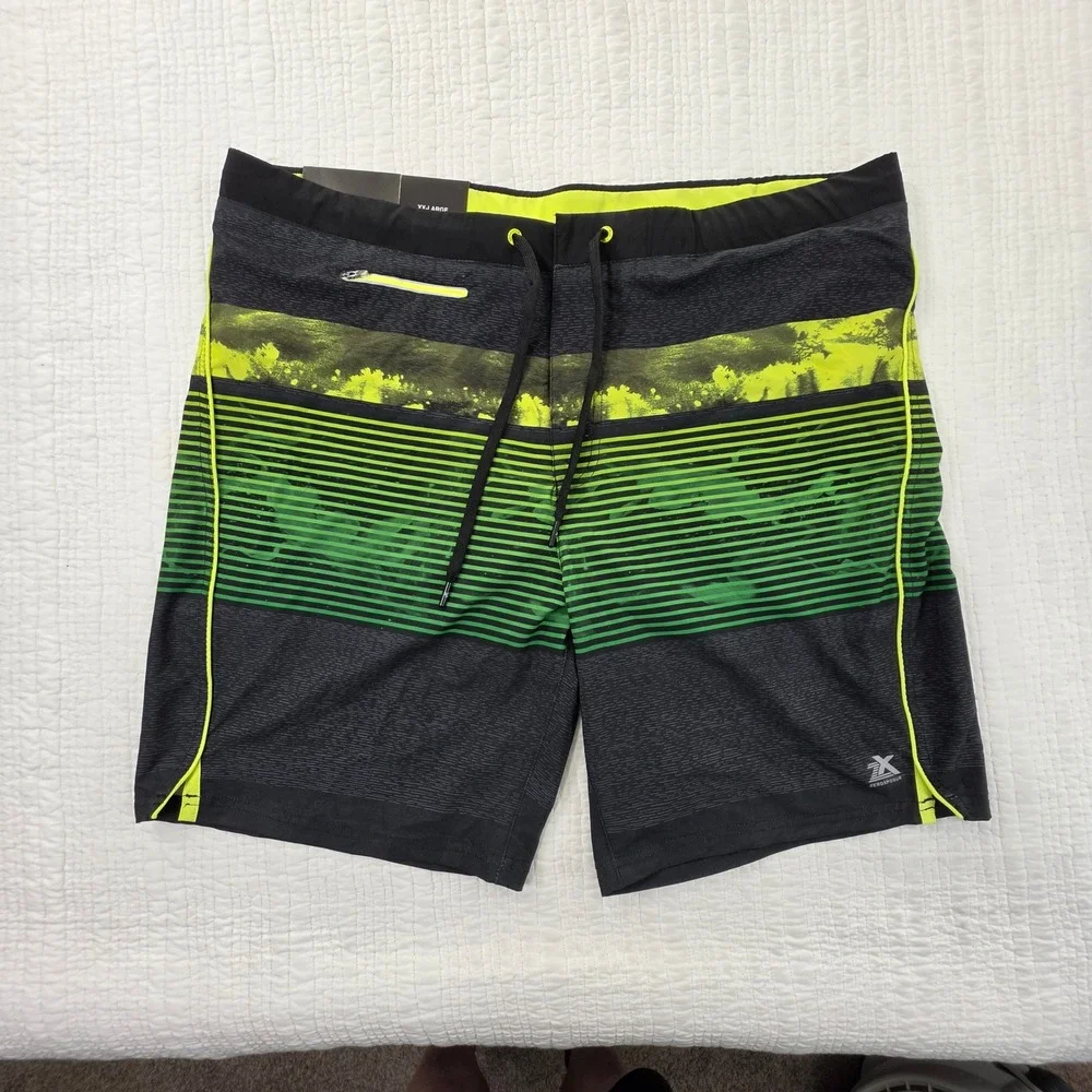 ZeroXposur Mens Swim Shorts‎ XXL Black Neon Green Striped Board Shorts NWT